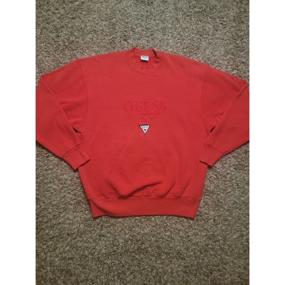 Vintage Guess Jeans Georges Marciano Embroidered Crewneck Sweatshirt Red USA - Picture 1 of 3